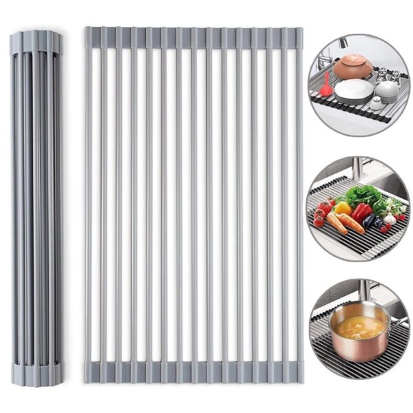 Escorredor de Pia Dobravel Portatil Aço Inox Tamanho:47x30 G