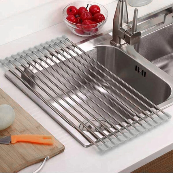 Escorredor de Pia Dobravel Portatil Aço Inox Tamanho:47x30 G - Image 2