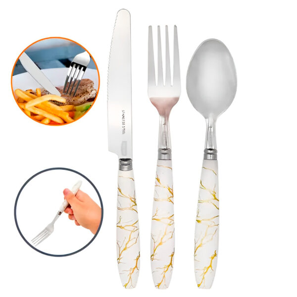 Jogo Kit de Talheres Estilo Marmorizado Utensílios Cor:Branco - Image 3