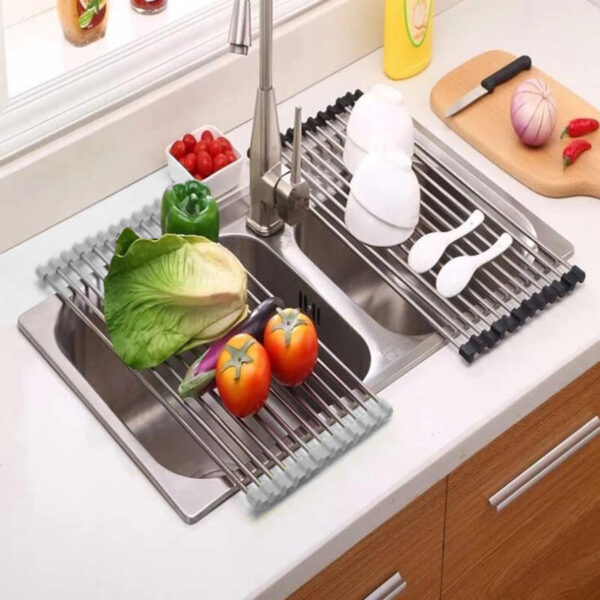 Escorredor de Pia Dobravel Portatil Aço Inox Tamanho:47x30 G - Image 6