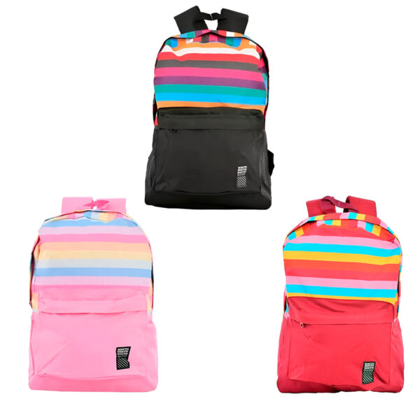 Mochila Juvenil Colorida Listrada Escola Passeio Cor:Preto - Imagem 2