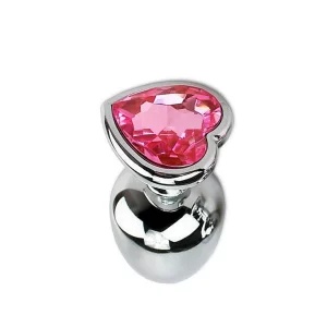 Plug Anal Aço Inoxidável Tam.G Joia Formato Coração Rosa