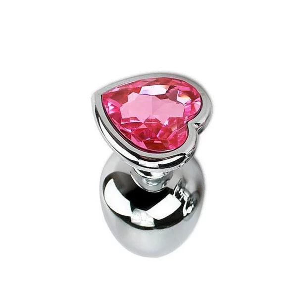 Plug Anal Aço Inoxidável Tam.G Joia Formato Coração Rosa