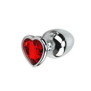 Plug Anal Aço Inoxidável Tam.G Joia Formato Coração Vermelho
