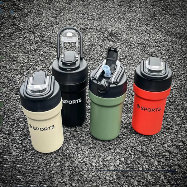 Garrafa Térmica Copo Inox 500ml Canudo Alça Cor: Preto - Imagem 2