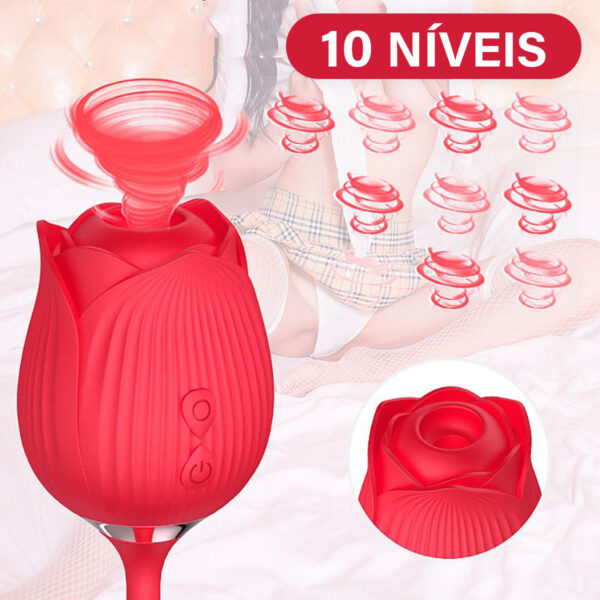 Vibrador PontoG Clitóris Vai e Vem Formato Rosa USB Vermelho - Imagem 2