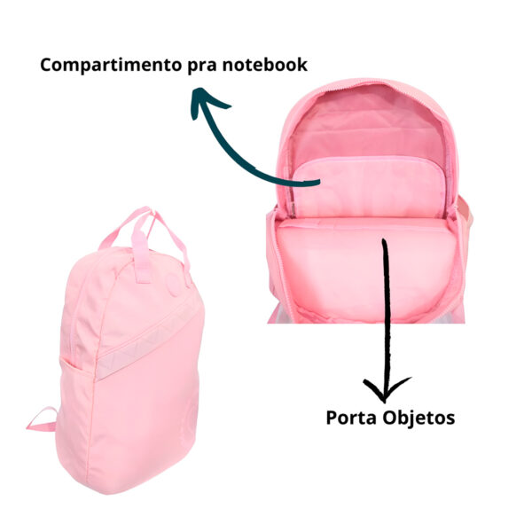 Mochila Escolar Juvenil de Costas Coloridas Passeio Rosa - Imagem 3