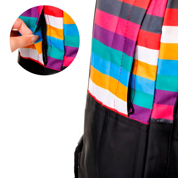 Mochila Juvenil Colorida Listrada Escola Passeio Cor:Preto - Imagem 3