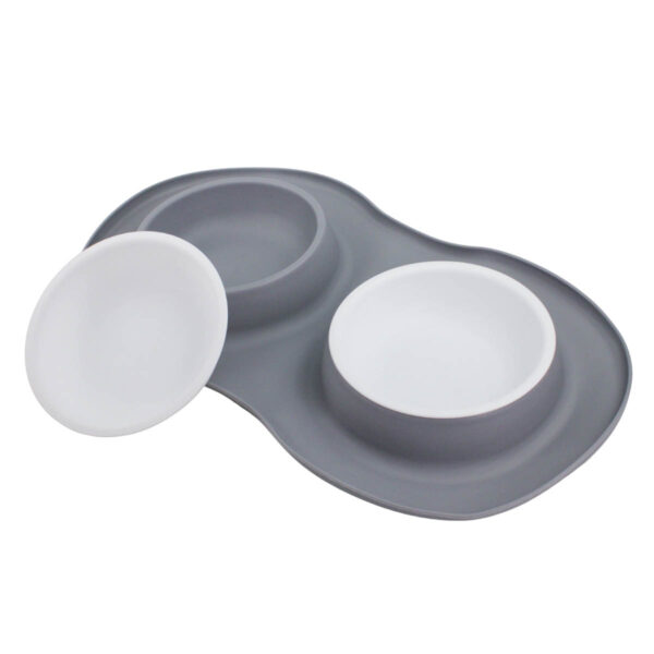 Comedor Pote Para Ração Agua Tigela Duplo Cachorro Gato Silicone Cor:Cinza - Imagem 4