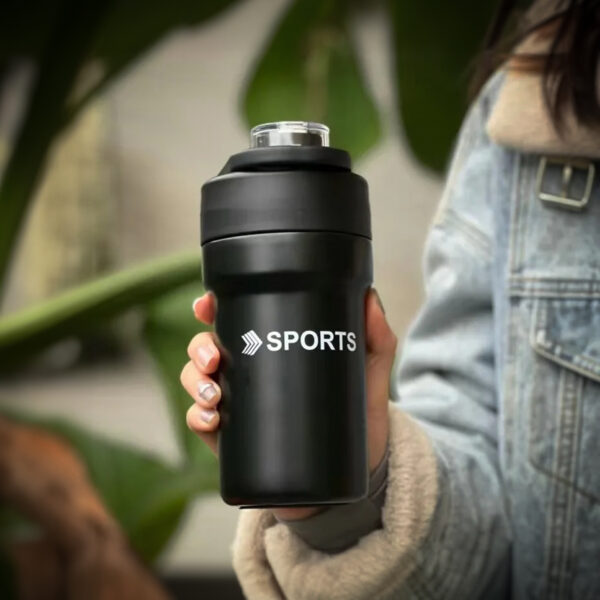 Garrafa Térmica Copo Inox 500ml Canudo Alça Cor: Preto - Imagem 3