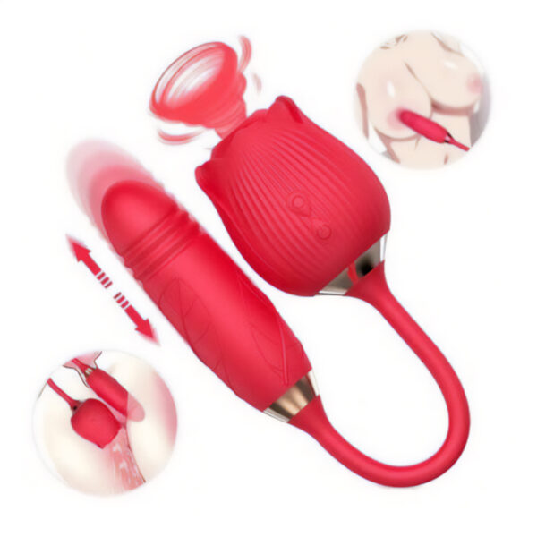 Vibrador PontoG Clitóris Vai e Vem Formato Rosa USB Vermelho - Imagem 3