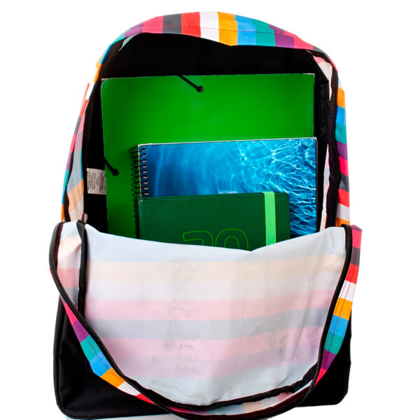 Mochila Juvenil Colorida Listrada Escola Passeio Cor:Preto - Imagem 4