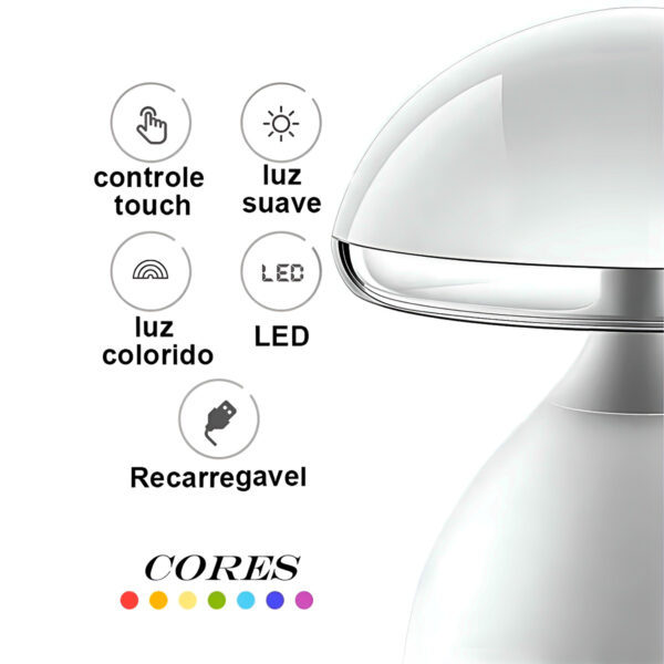 Luminária Abajur LED Recarregável Cogumelo 7 Cores - Imagem 4