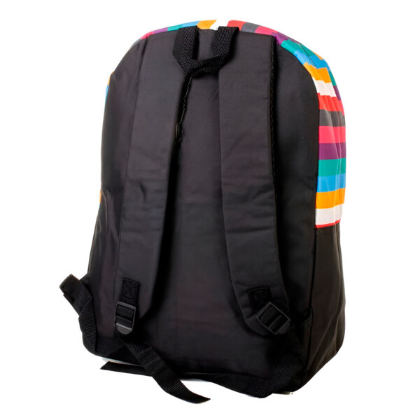 Mochila Juvenil Colorida Listrada Escola Passeio Cor:Preto - Imagem 5