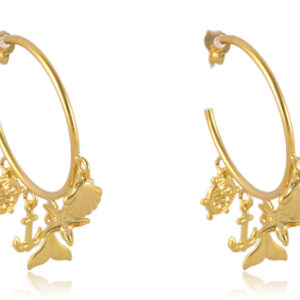 Brinco Argola Médio com Pingente Marinho Folheado