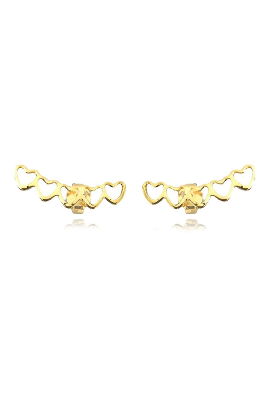 Brinco Ear Cuff Mini Corações Vazados Folheado Em Ouro 18k
