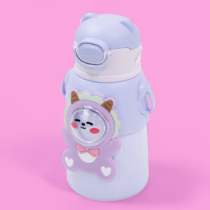 Garrafinha C/ Canudo Squeeze Infantil Garrafa Térmica Lilás