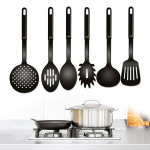 Conjunto Kit Utensílios Cozinha Espátula Pegadores Cor:Preto