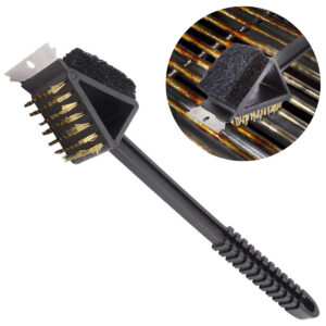 Escova Limpa Grelha 3 em 1 Churrasqueira Cerdas De Aço Bucha