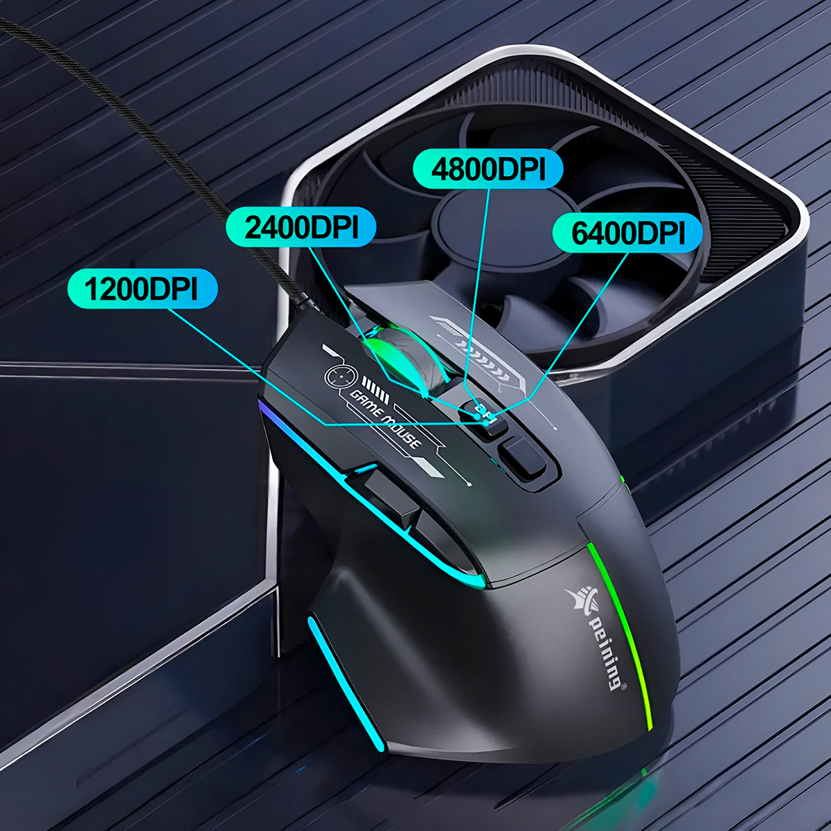 Mouse Gamer com Fio Óptico RGB Jogo Escritório Computador - Imagem 2
