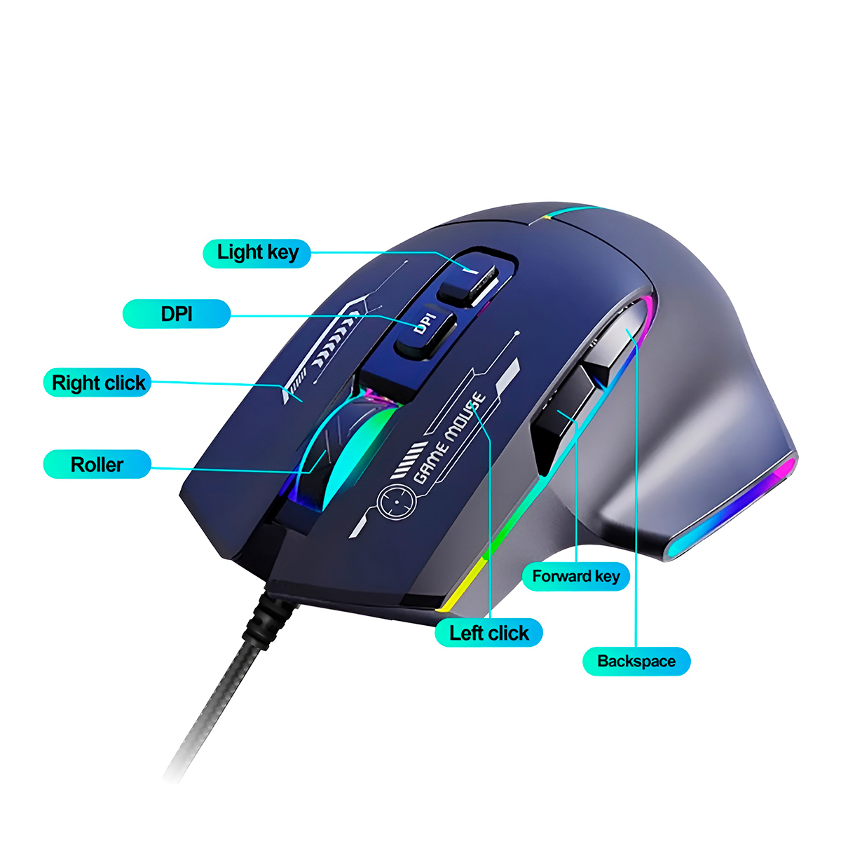 Mouse Gamer com Fio Óptico RGB Jogo Escritório Computador - Imagem 6