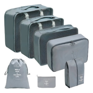 Kit 7 Peças Necessaire Organizadores Cor:Cinza