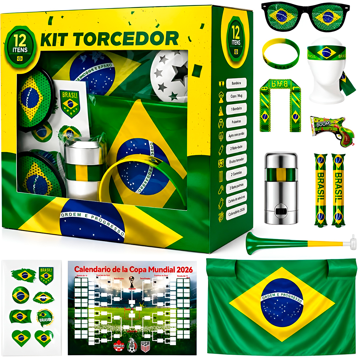 Kit Torcedor 12 Acessórios Comemoração Seleção Jogos
