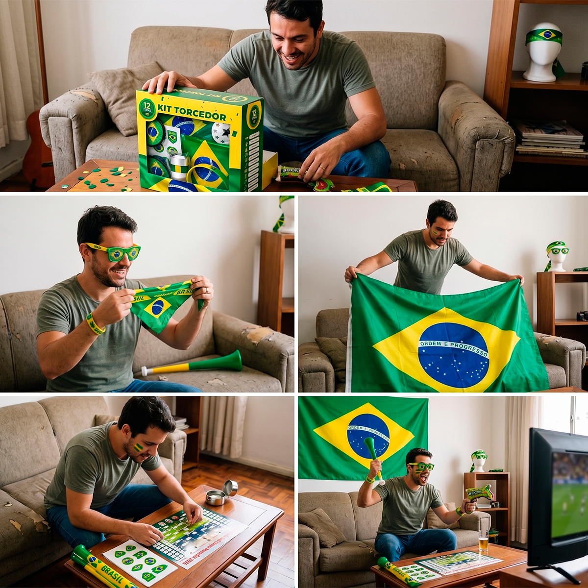 Kit Torcedor 12 Acessórios Comemoração Seleção Jogos - Imagem 3