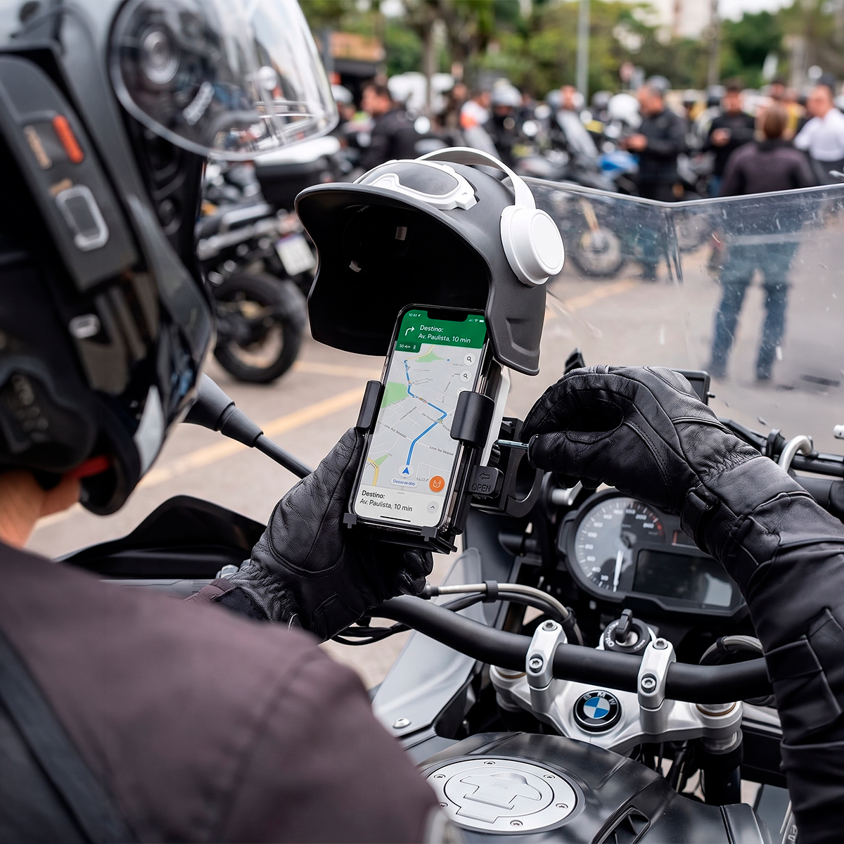 Suporte de Celular Guidão Para Moto Mini Capacete Cor:Azul - Imagem 5