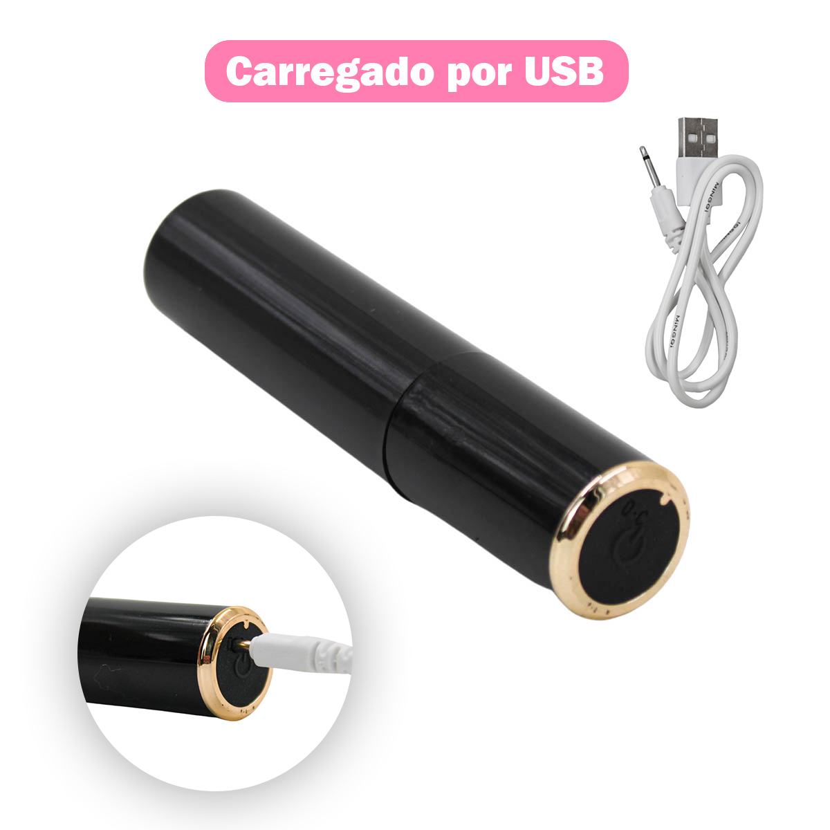 Mini Vibrador Batom Massageador USB Recarregavel Silencioso Cor:Rosa - Imagem 5