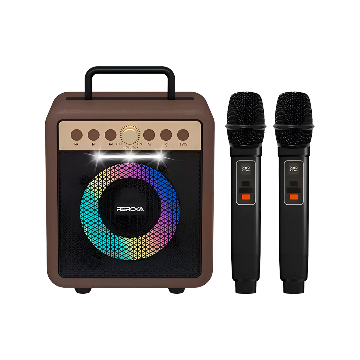 Caixa de Som Bluetooth 2 Microfones Karaokê Modelo:Bege - Imagem 5