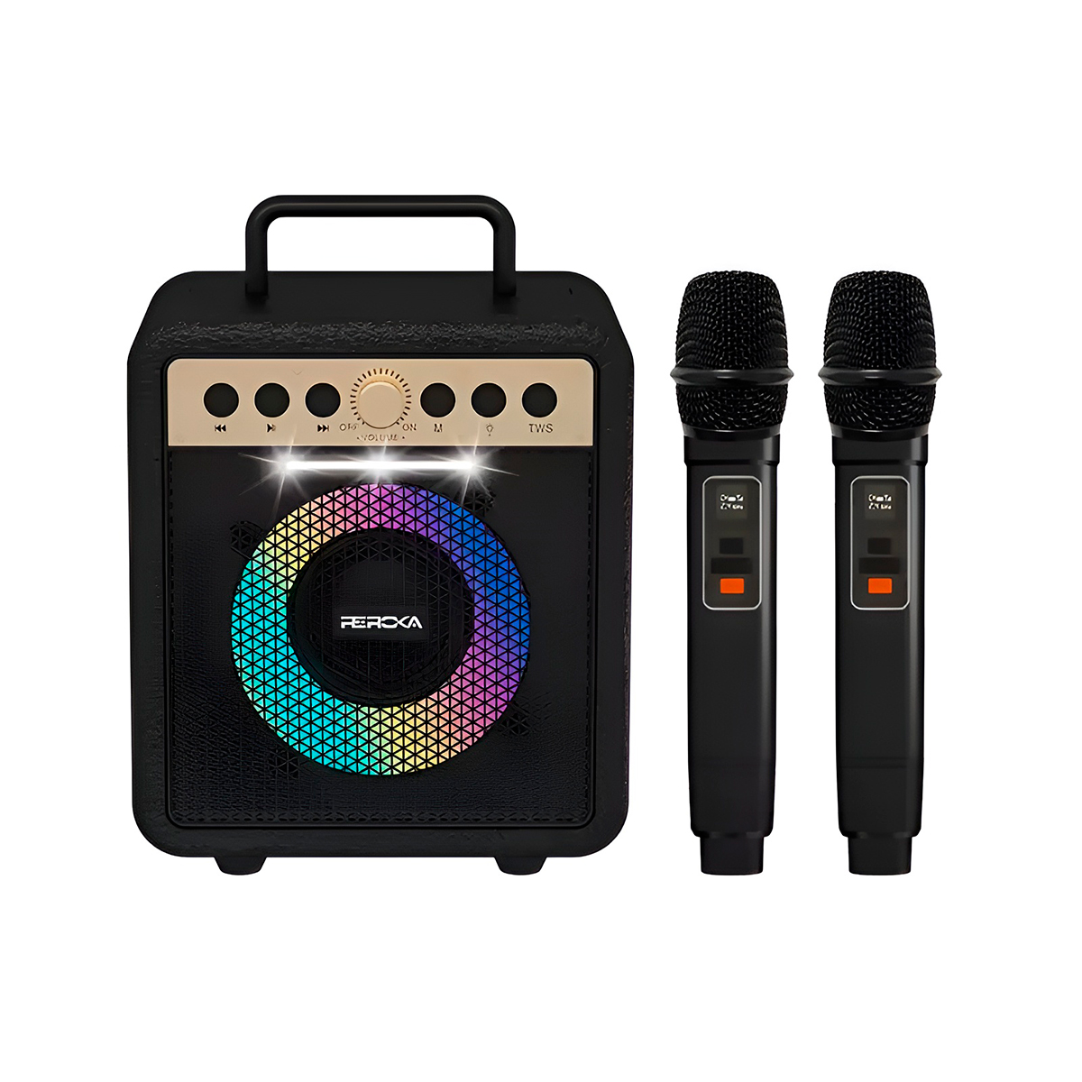 Caixa de Som Bluetooth 2 Microfones Karaokê Modelo:Bege - Imagem 6