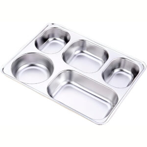 Marmita Pote Inox Retangular 5 Divisórias Prateado Tampa