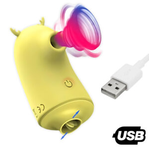 Vibrador Pulsação Língua 2 em 1 Alce USB Cor:Amarelo