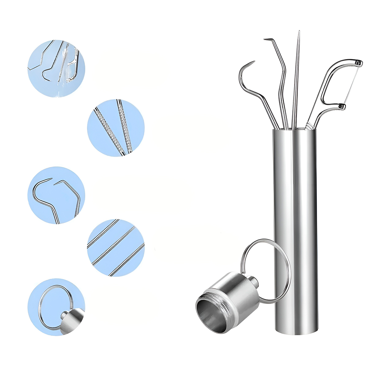 Conjunto 7 Peças Higiene Limpeza Bucal Limpeza Aço Inox - Imagem 2