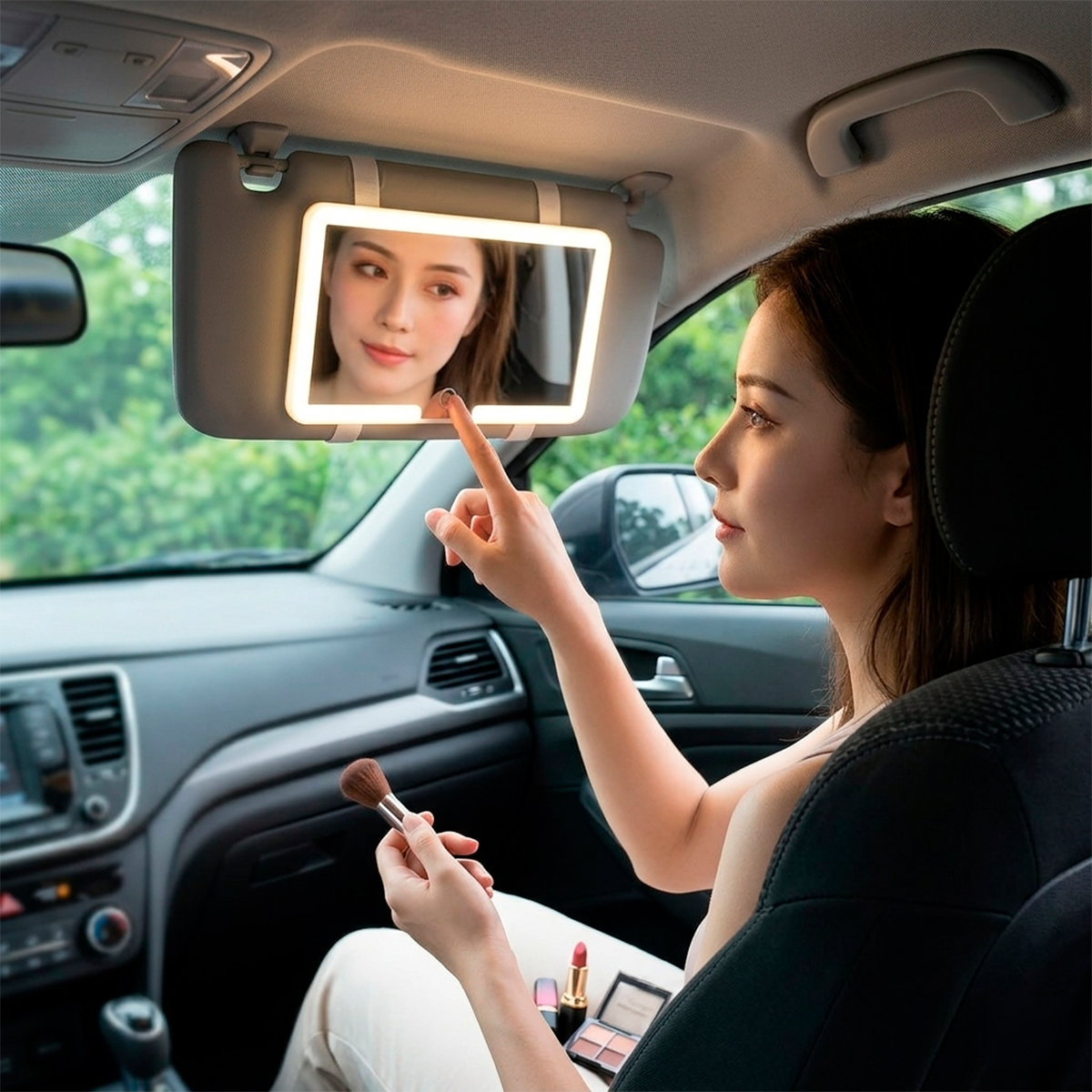 Espelho Luz LED Viseira Carro Recarregável Utilidade - Imagem 2