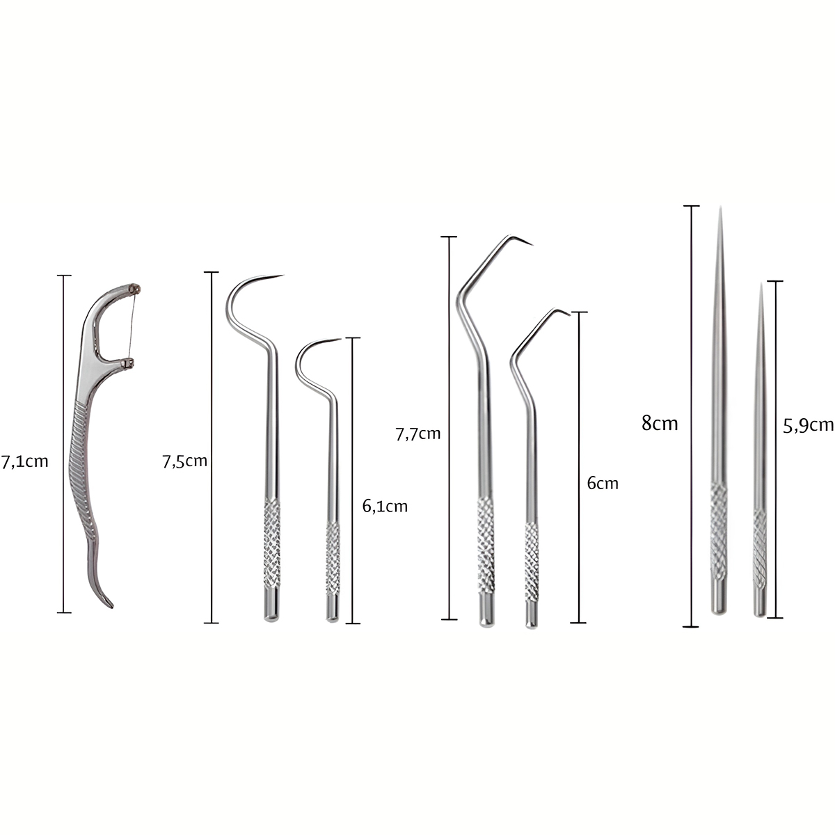 Conjunto 7 Peças Higiene Limpeza Bucal Limpeza Aço Inox - Imagem 5