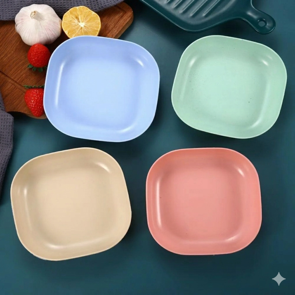 Conjunto 10 Pratos Quadrados Coloridos Plásticos Suporte - Imagem 3
