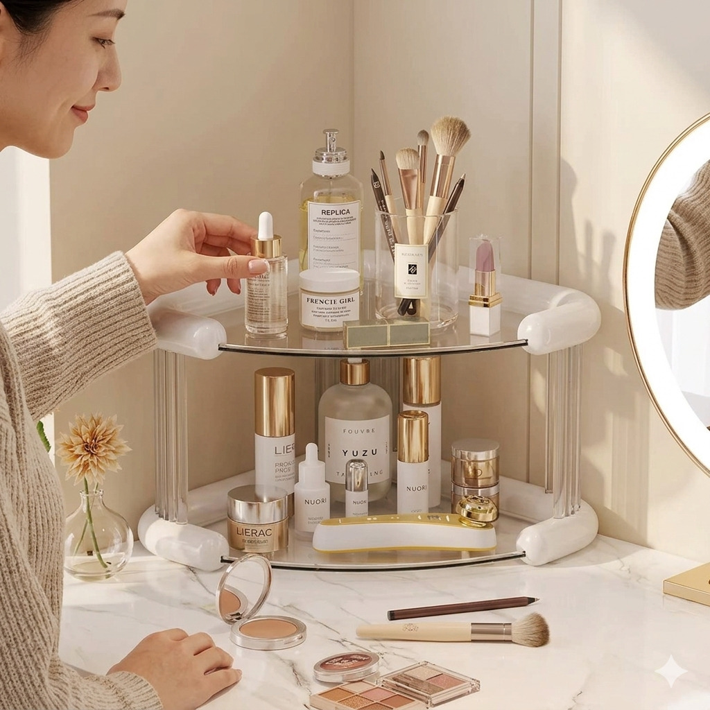 Organizador de Canto 2 Níveis Maquiagem Produtos Acrílico - Imagem 3
