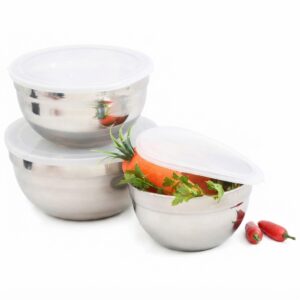 Conjunto 3 Bowls Aço Inox Tampa Flexível Utilidade