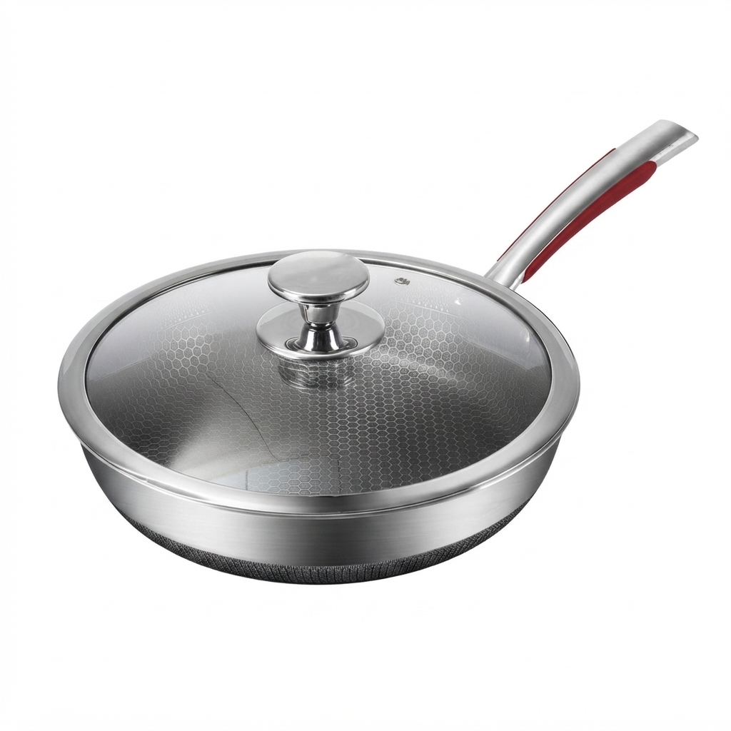 Frigideira Aço Inox 30cm com Tampa Antiaderente Panela
