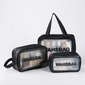 Conjunto Kit 3 Bolsas Necessaire Transparente Cor:Preto